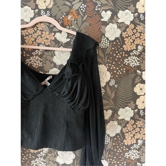 Hutch Women's Black Long Balloon Sleeves Reni Ruffles Metallic Top Size L - Picture 8 of 11